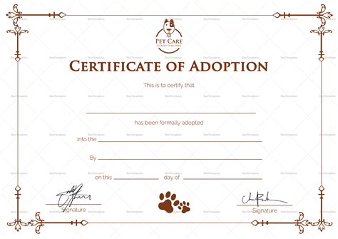 Free Pet Adoption Certificate Template Word